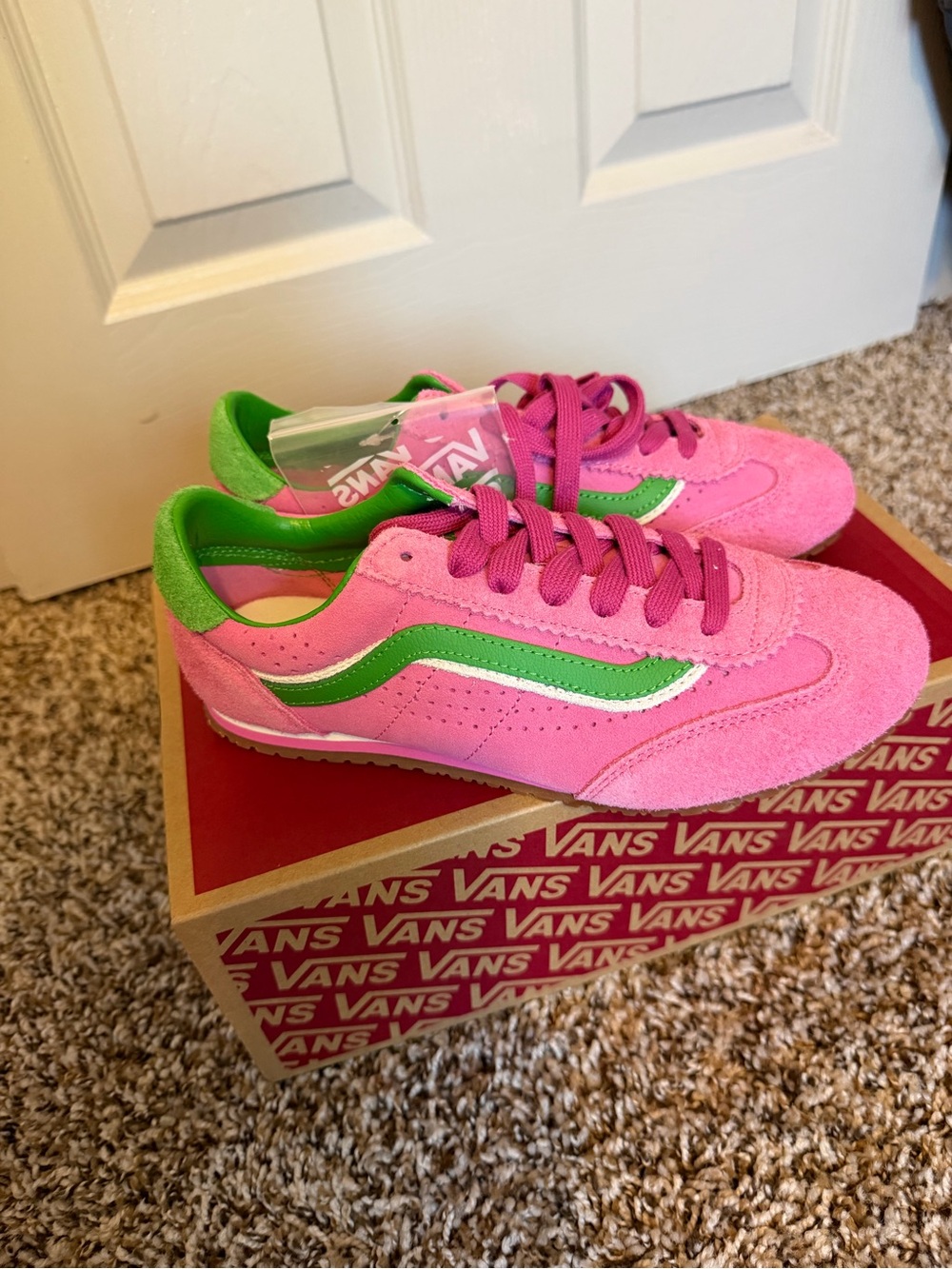 Vans Women’s Retro Runner Pink and Green Suede Sneakers